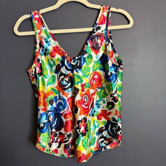 Vintage 90's Victoria's Secret Gold Label Satin Tank Top Colorful Floral Roses S - Picture 8 of 8